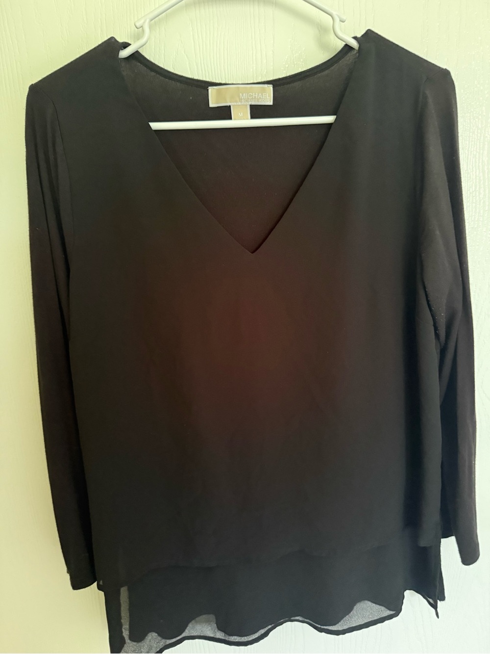 Michael Kors Black V-Neck Long Sleeve Layered Blouse